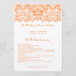 Orange Whimisical Love Birds Wedding Program Programme