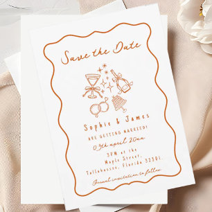 orange Whimsical Doodle Trendy Wedding Invitation