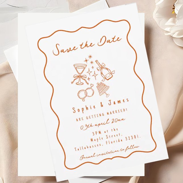 orange Whimsical Doodle Trendy Wedding Invitation (Creator Uploaded)