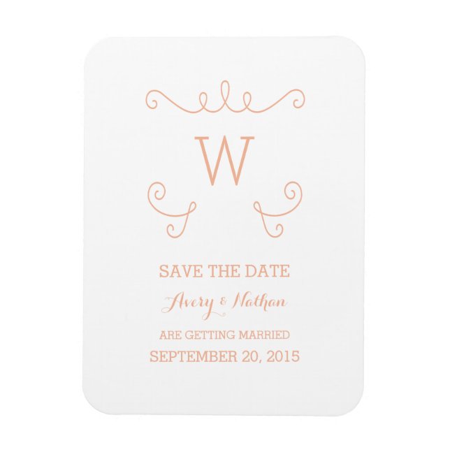 Orange Whimsical Flourish Save the Date Magnet (Vertical)