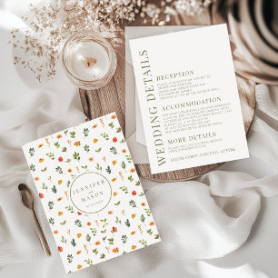 Orange Whimsical Flower Wedding Details Cards