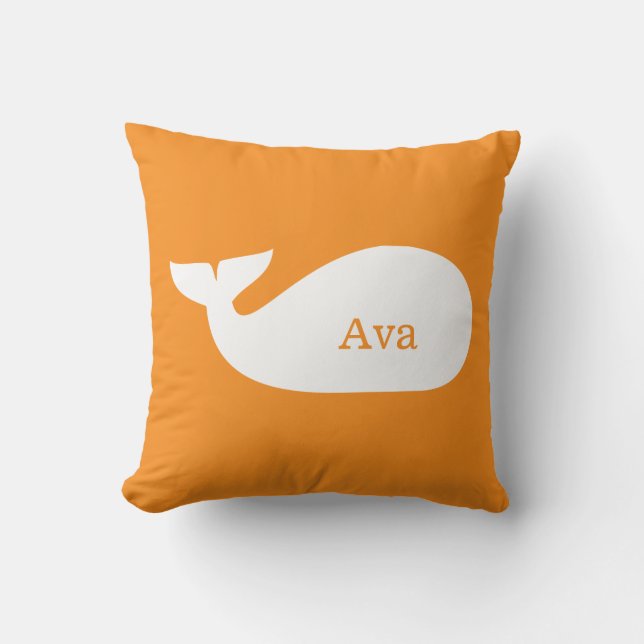 Orange Whimsical Whale Personalised Children's Cushion (Front)