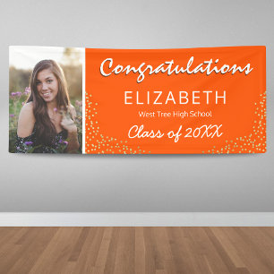 Orange White 2025 Photo Graduation Party Banner