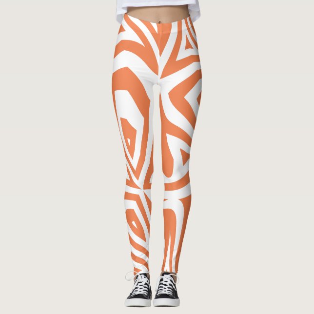 Orange White Abstract Zebra Print Womens Leggings (Front)