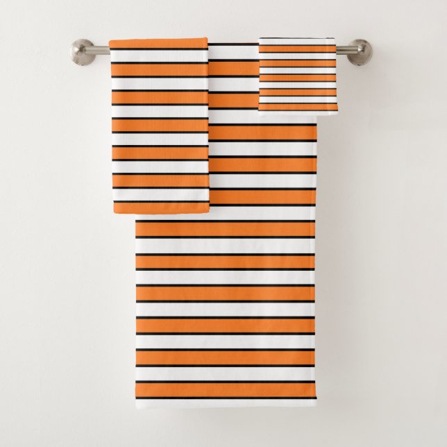 Orange, White and Black Stripes Bath Towel Set (Insitu)