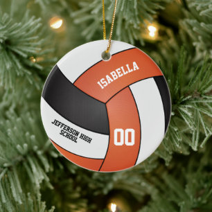 Orange, White and Black Volleyball Ceramic Tree Decoration