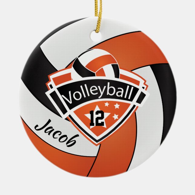 Orange, White and Black Volleyball Ceramic Tree Decoration (Front)
