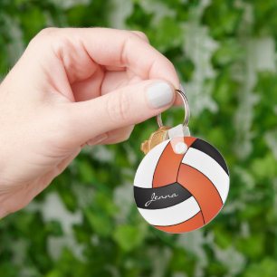 Orange, White and Black Volleyball Key Ring
