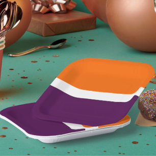 Orange White and Purple Plain Colour Block Design Paper Plate
