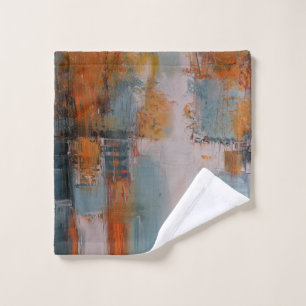 Orange, white, and teal abstract painting wash cloth
