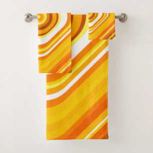 Orange, White and Yellow Sunset-Inspired Pattern Bath Towel Set