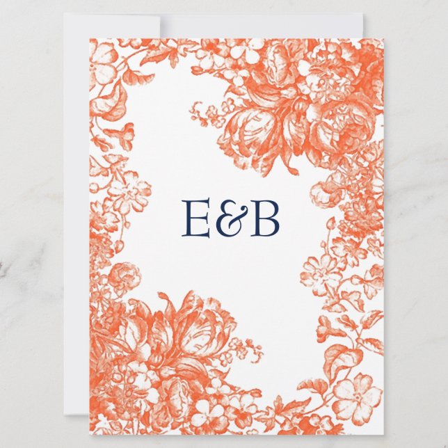 Orange & White Antique Floral Invitation (Back)
