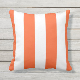 Orange & White Awning Stripes Outdoor Throw Pillow