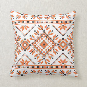 Orange White Aztec Tribal Ethnic Geometric Pattern Cushion
