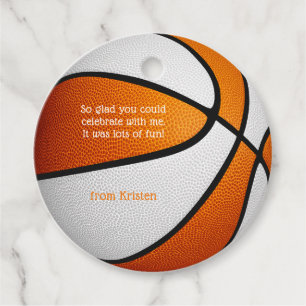 orange white basketball girls birthday party favour tags