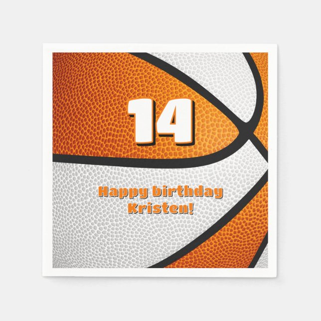 orange white basketball girls sports celebration napkin (Front)