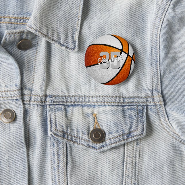 orange white basketball team spirit gifts 6 cm round badge (In Situ)