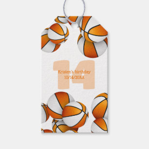 orange white basketballs girls birthday party gift tags