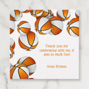orange white basketballs girls birthday thank you favour tags