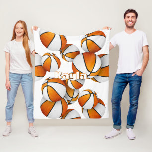 orange white basketballs girls sports room decor fleece blanket