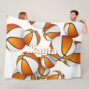 orange white basketballs kids sports room decor fleece blanket