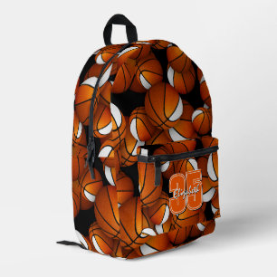 orange white basketballs pattern w jersey number printed backpack