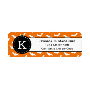 Orange White Bat Pattern Black Monogram