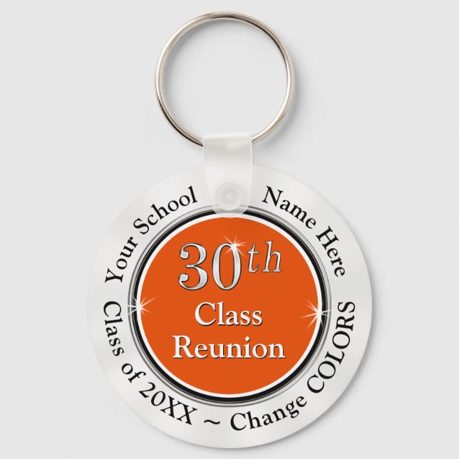 Orange White Black 30th High School Reunion Gifts Key Ring (Front)
