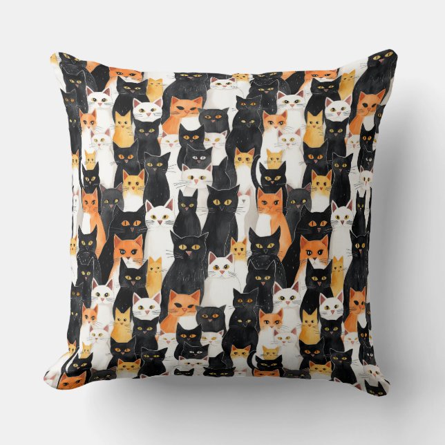 Orange White Black Cats Cushion (Front)