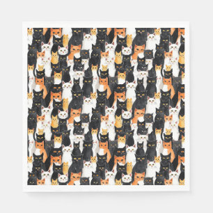 Orange White Black Cats Halloween Napkin