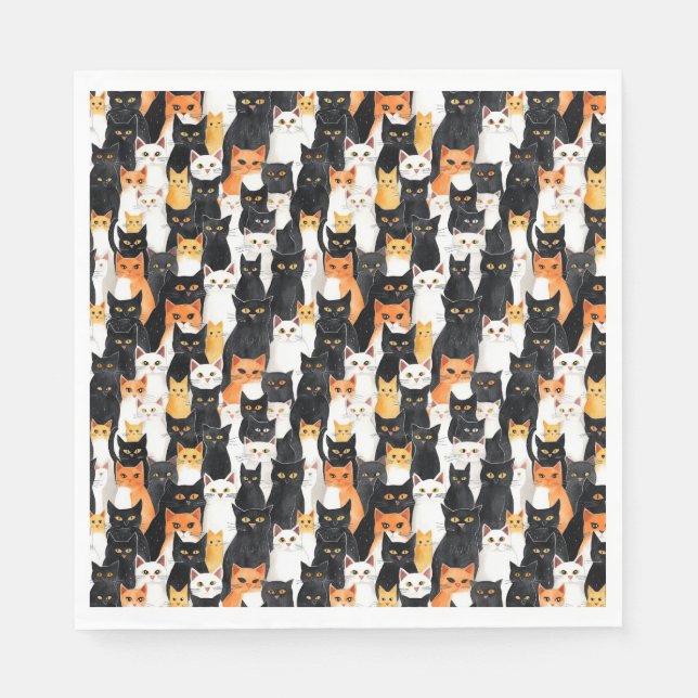 Orange White Black Cats Halloween Napkin (Front)