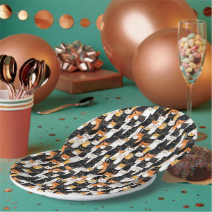 Orange White Black Cats Paper Plate