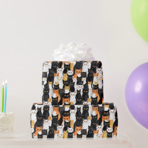 Orange White Black Cats Wrapping Paper