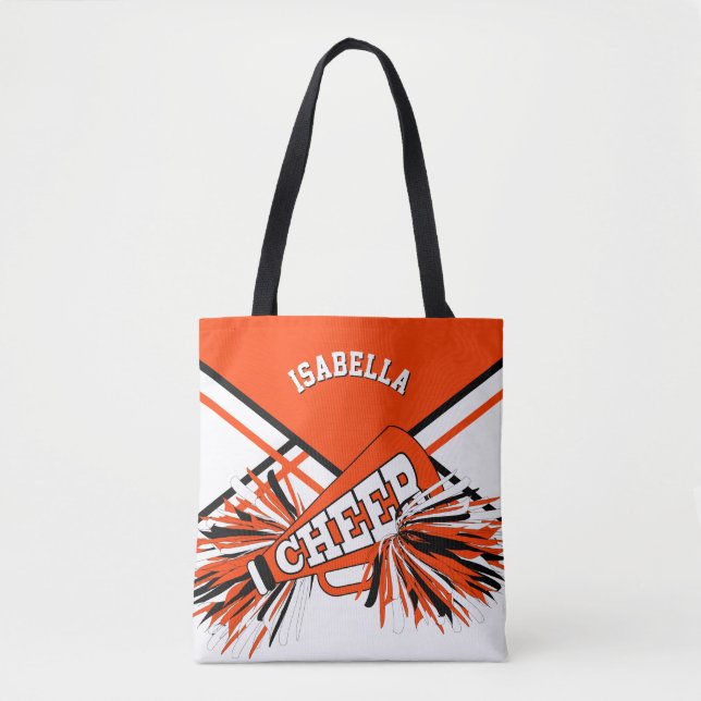 Orange, White & Black Cheerleader Design Tote Bag (Front)