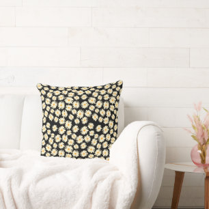 Orange white black daisy flower pattern cushion