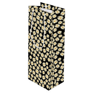 Orange white black daisy flower pattern wine gift bag