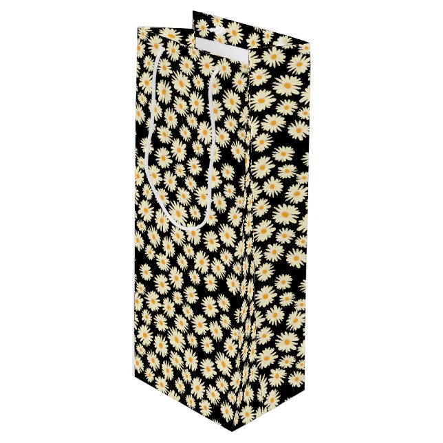 Orange white black daisy flower pattern wine gift bag (Front Angled)