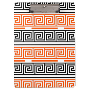 Orange White Black Greek Key Fret Pattern Design Clipboard