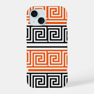 Orange White Black Greek Key Fret Pattern Design iPhone 15 Case