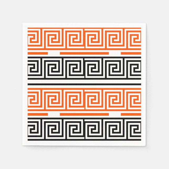 Orange White Black Greek Key Fret Pattern Design  Napkin (Front)