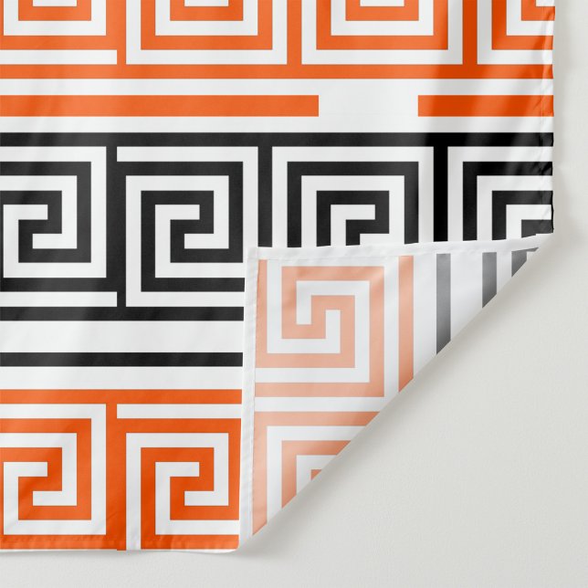 Orange White Black Greek Key Fret Pattern Design  Tapestry (Creator Uploaded)