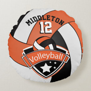 Orange, White & Black Personalise Volleyball Round Cushion