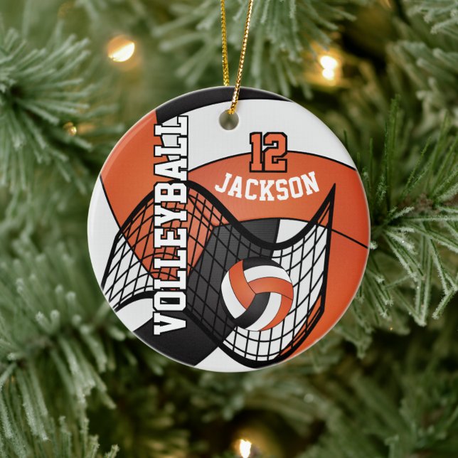 Orange, White & Black Volleyball 🏐 Ceramic Tree Decoration (Tree)