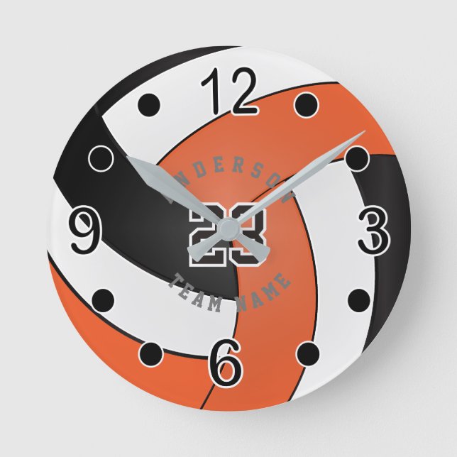 Orange, White & Black Volleyball Style - DIY Text Round Clock (Front)