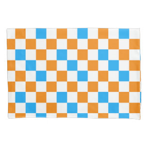 Orange White Blue Chequered Pattern Design Pillowcase