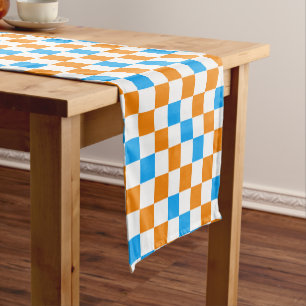 Orange White Blue Chequered Pattern Design  Short Table Runner