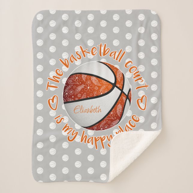 orange white boho basketball court my happy place sherpa blanket (Front)