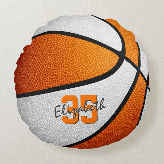 orange white boys girls sporty basketball round cushion (Front)