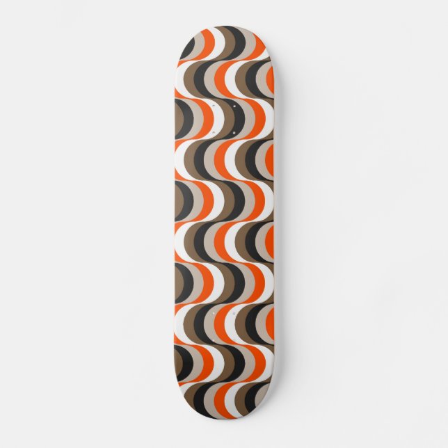 Orange, White, Brown Retro Fifties Abstract Art Skateboard (Front)