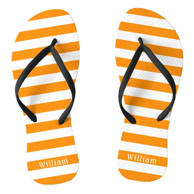 Orange White Cabana Stripes Personalised Beach Jandals (Footbed)